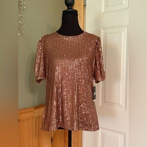 DKNY Taupe Sequin Puff Sleeve Blouse size M NWT